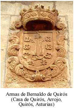 Blasn de los Bernaldo de Quirs en su casa de Arrojo (Quirs, Asturias). Las flores de lis son de Bernaldo; las llaves, de Quirs; y los luneles, parece que de Somonte 