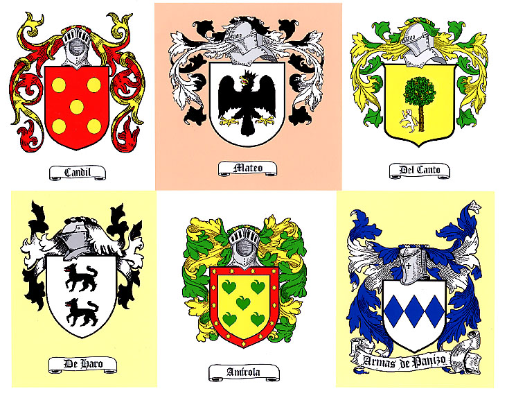 Arms of one each Candil, Mateo, Del Canto, Haro, Amírola and Panizo lineages
