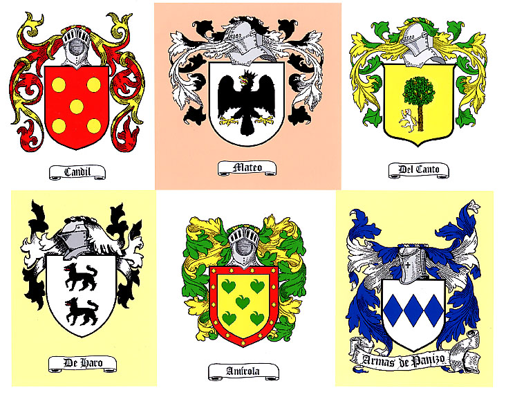 Arms of one each Candil, Mateo, Del Canto, Haro, Amrola and Panizo lineages