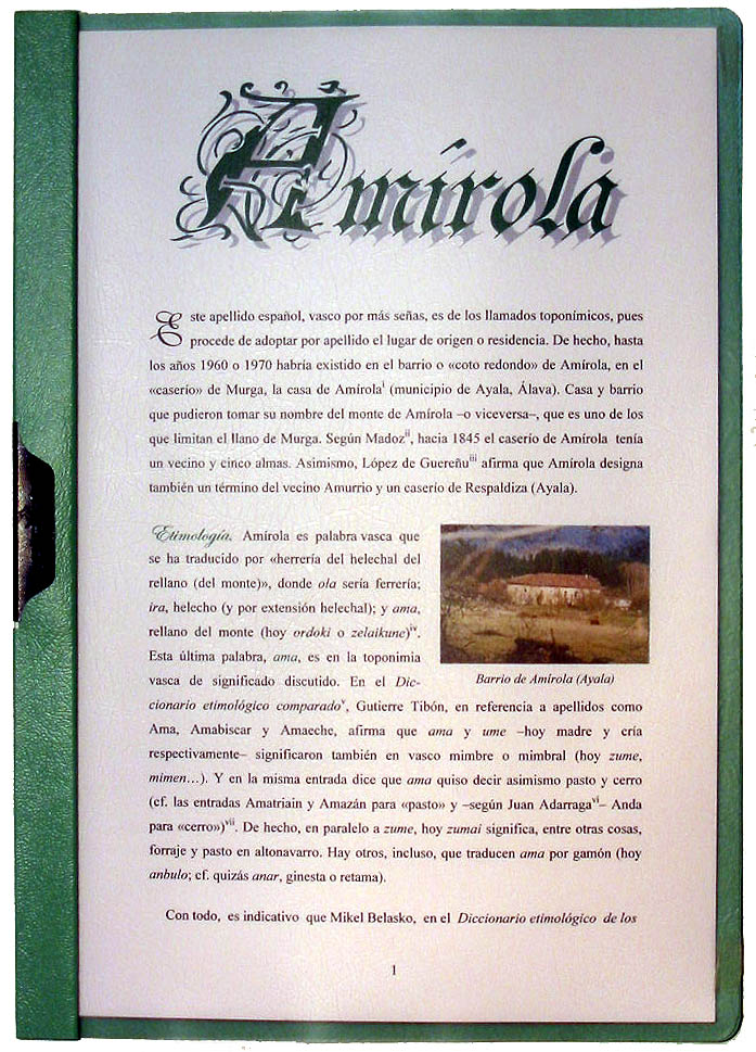 Cover of Amírola Basque Surname
